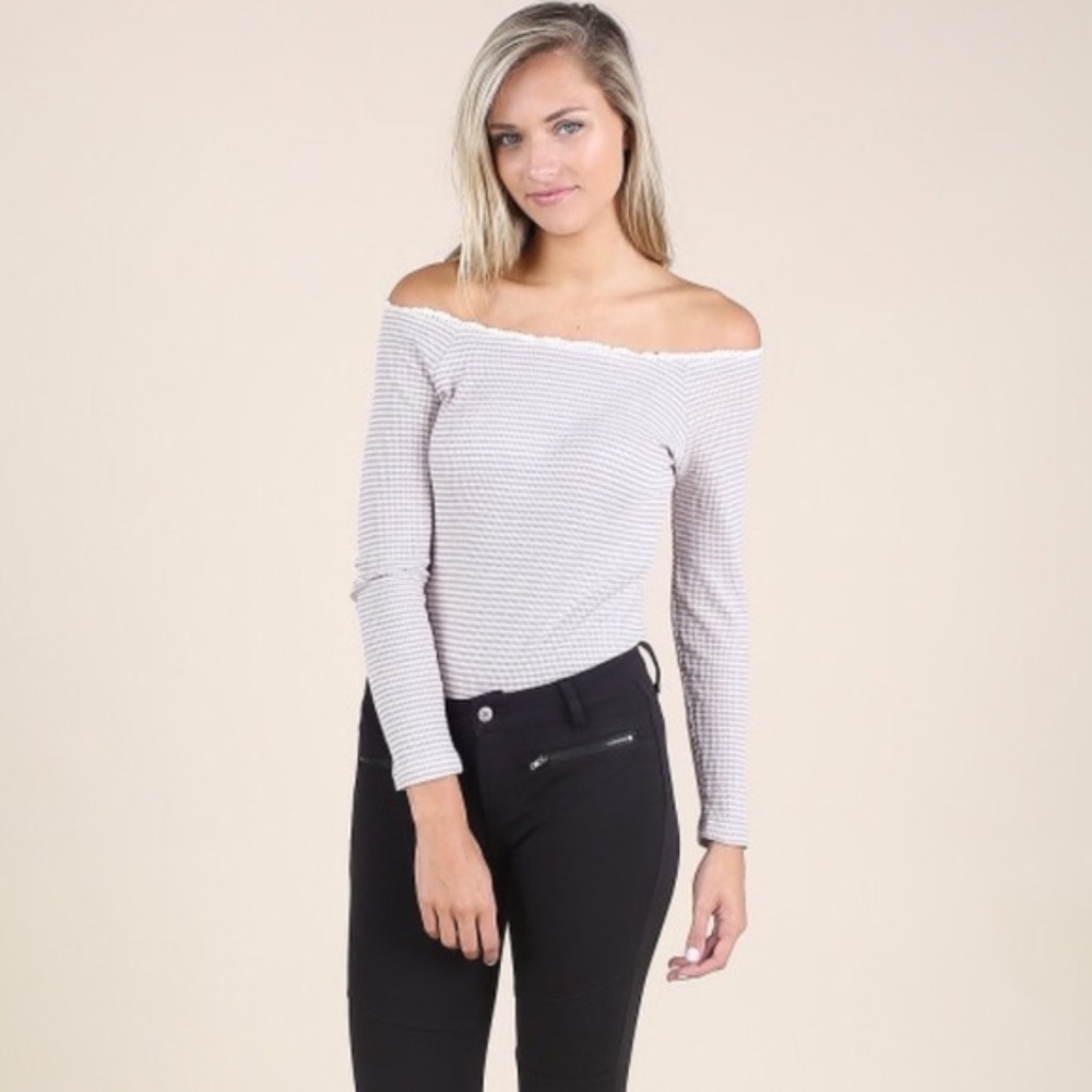 Altar'd State Long Sleeve Thermal Stripe Bodysuit